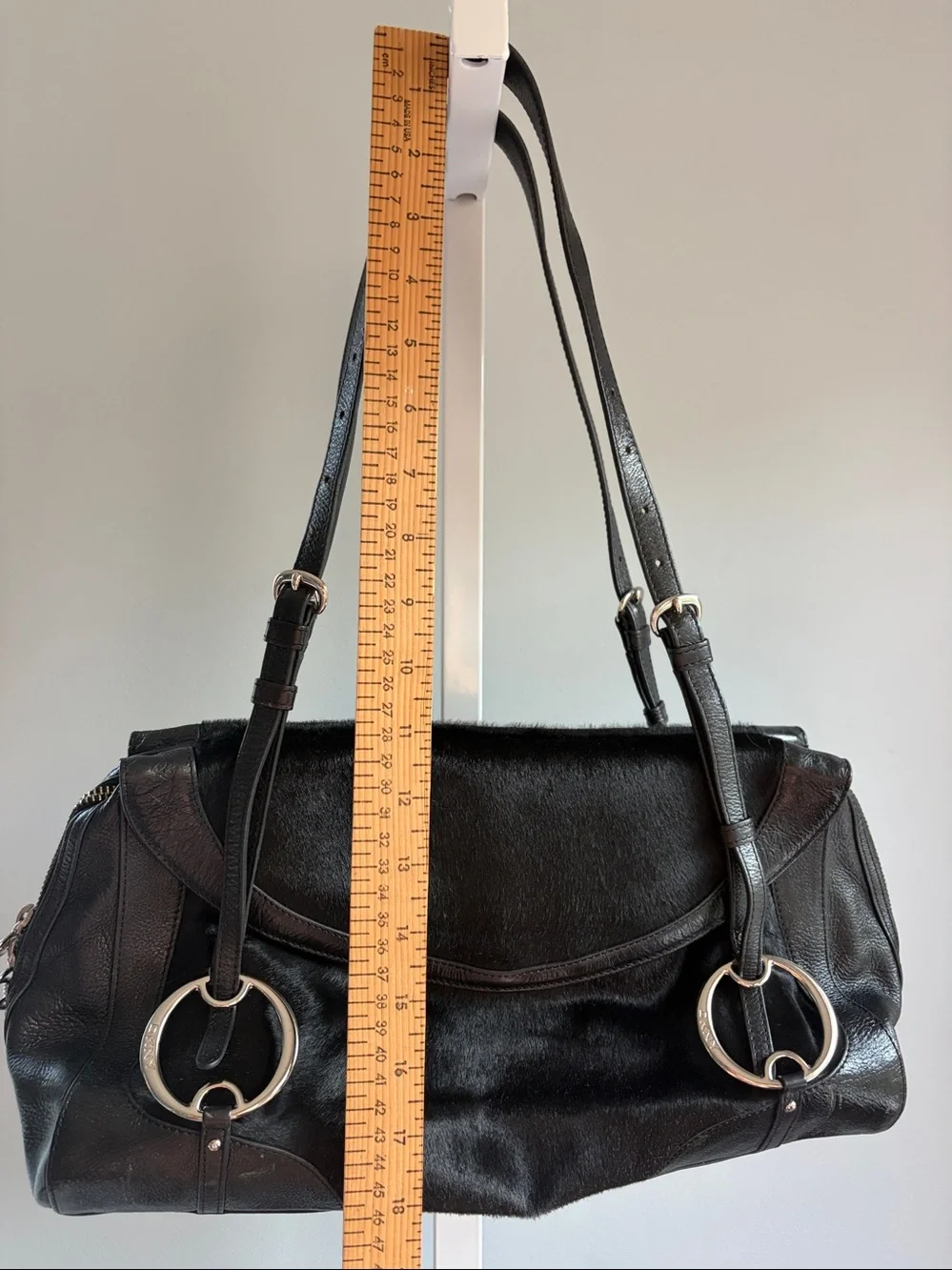 DKNY Y2K Black Leather & Haircalf Shoulder Bag